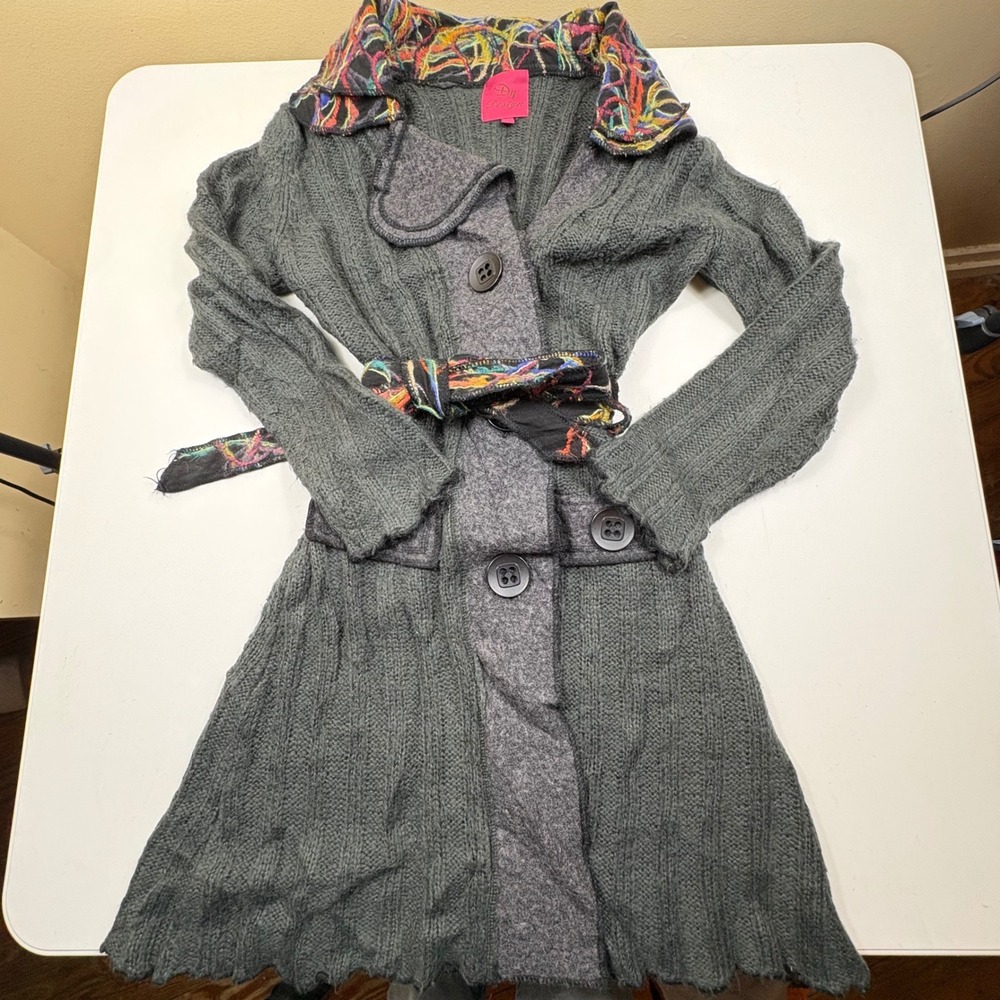 Dy Design Gray Mohair Wool Blend Knit Longline Cardigan Sweater‎ Art to Wear S
